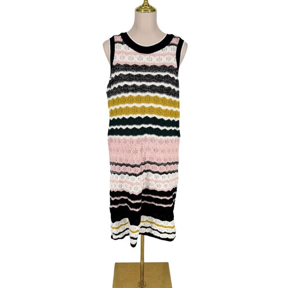 Anthro Akemi Kin Crochet Knit Dress XL April Sleeveless Striped Retro Fitted NWT - Picture 2 of 11